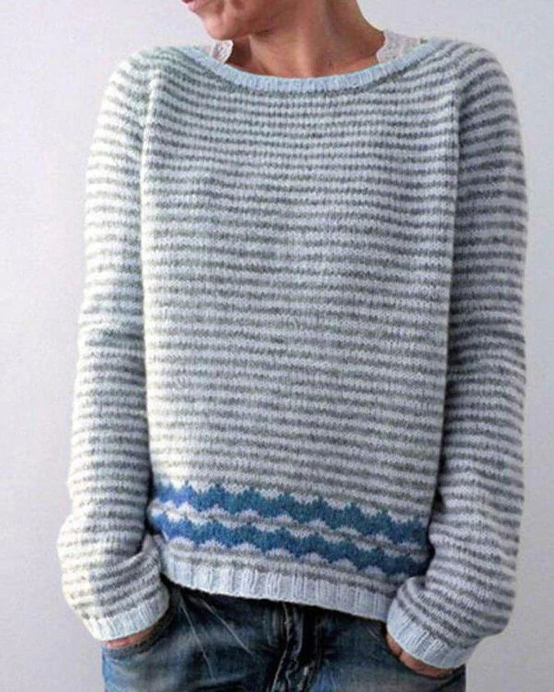 Women's Round Neck Loose-Fit Multicolor Fashion Pullover Sweater