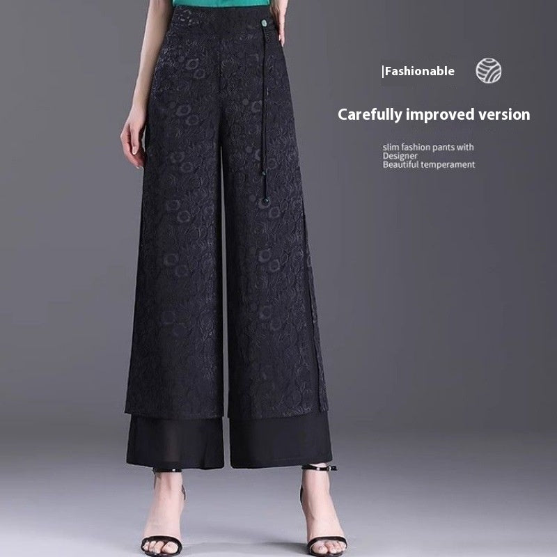 Chinese Style High Waist Loose Split Pants, Thin Fabric