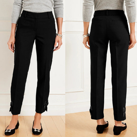 Women's Slim High-Waist Cropped Pants with Bow Detail