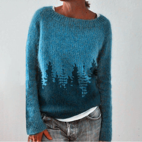 Women's Round Neck Loose-Fit Multicolor Fashion Pullover Sweater