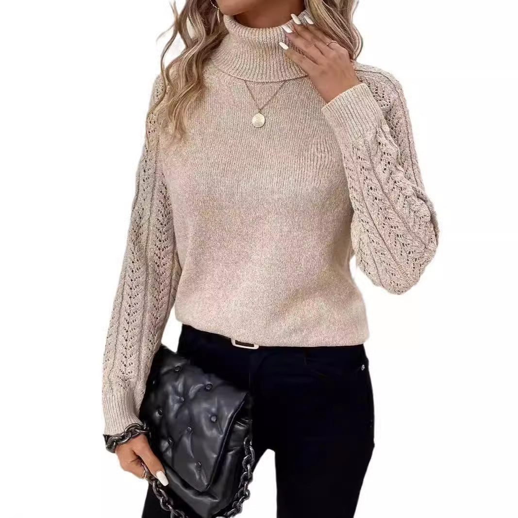 Women's Turtleneck Long Sleeve Sweater Pullover with Hollow Out Design