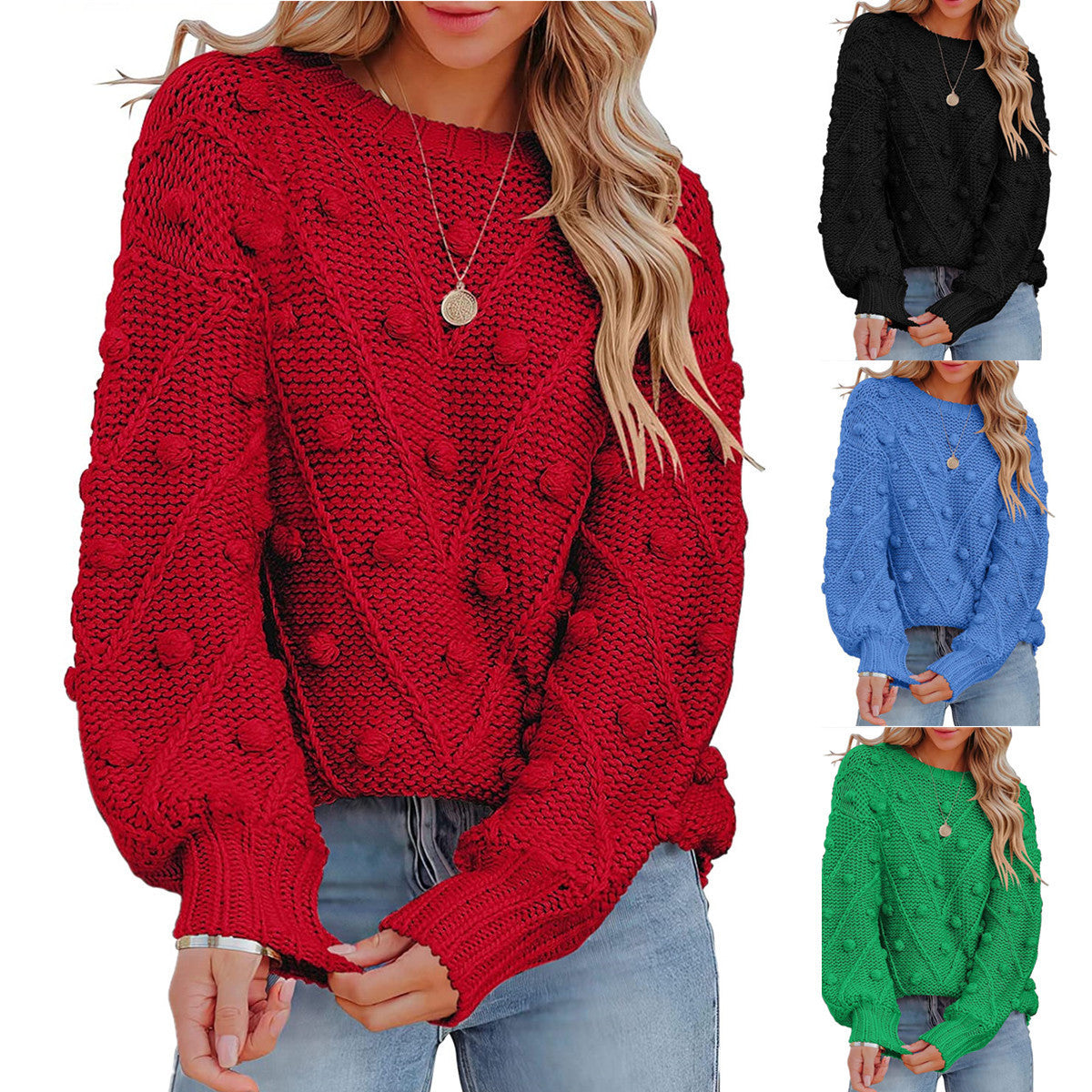 Loose-Fit Wool Ball Sweater with Long Sleeves