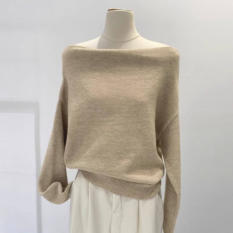 French Lazy Style Off-shoulder Loose Knit Base Sweater