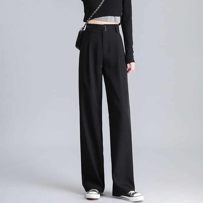 Spring and Autumn High-Waist Dropped Narrow Wide-Leg Pants