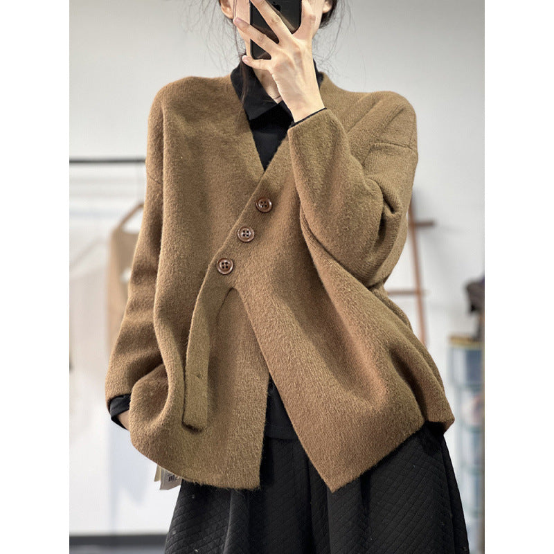 Women's Solid Color Simple Irregular Spliced Loose Jacket