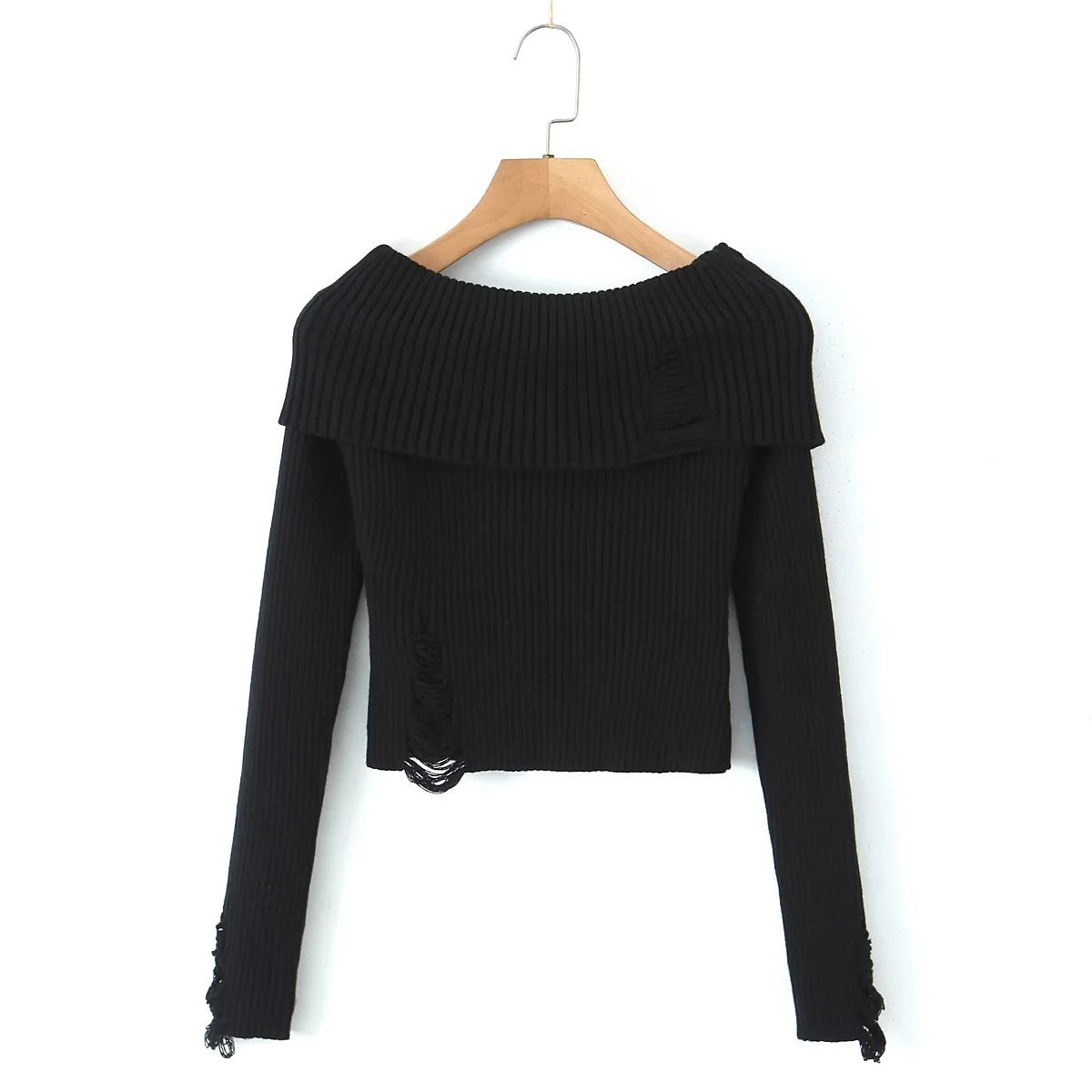 Off-Shoulder Large Lapel Short Sweater – Women's Fashion Top