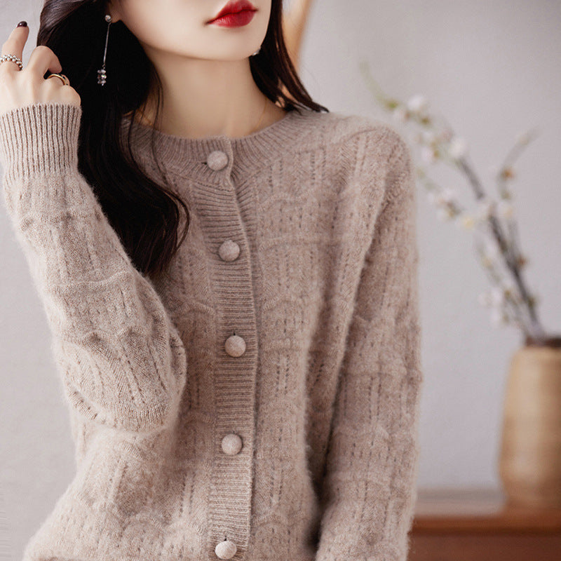 Women's New Round Neck Cardigan Sweater