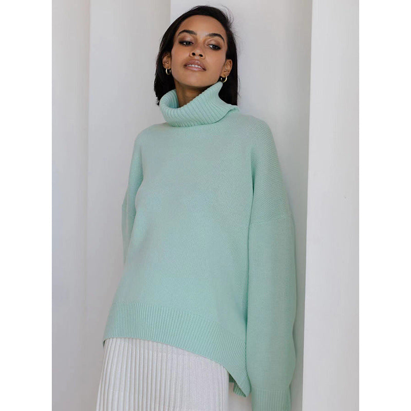 Cozy High Polo Collar Solid Color Pullover