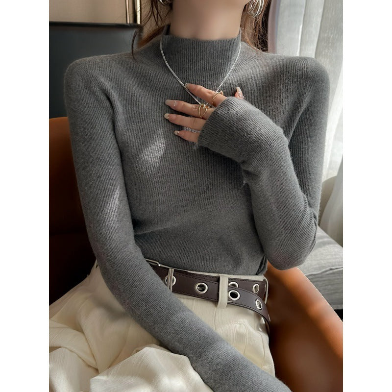 High-Quality Gray Mock Neck Sweater with Mid-Collar Design