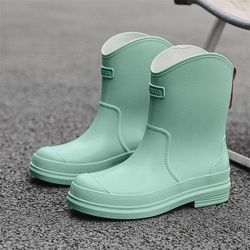 Waterproof Mid-Calf Rubber Boots for Women – Stylish Contrast Color Design