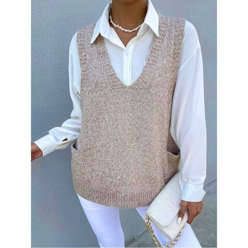 Women's Simple Solid Color Pullover Vest - Versatile All-Match Knit Top