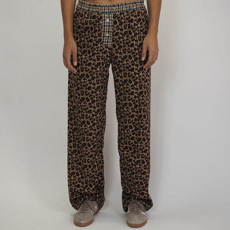 Leopard Print High-Waist Loose-Fit Elegant Casual Pants