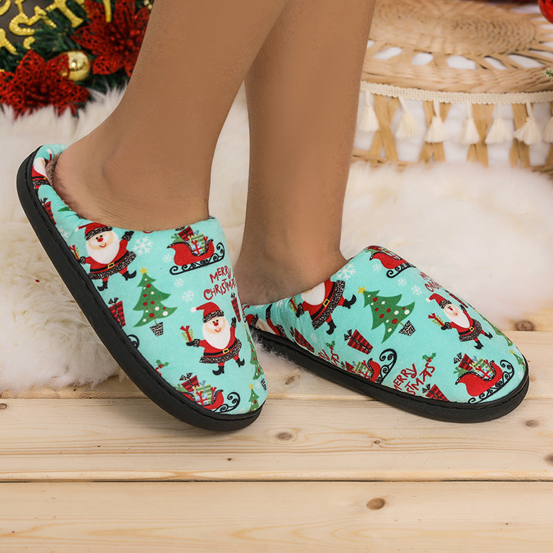 Santa Claus Cotton Slippers for Autumn and Winter, Cozy Holiday Footwear