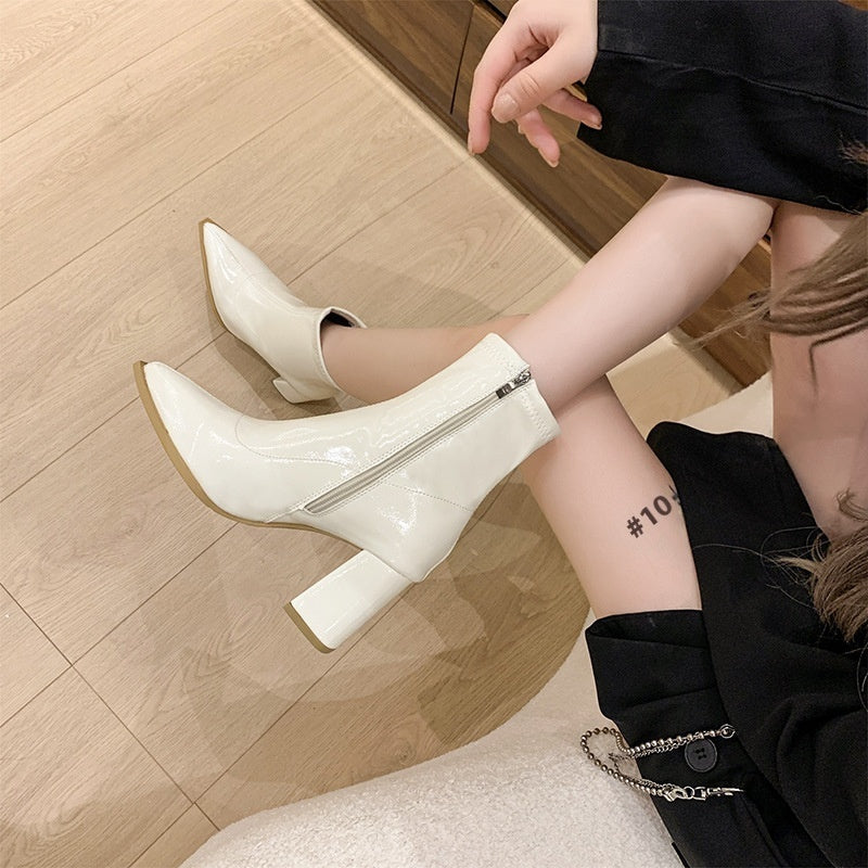 Women's French Style Pointed-Toe High Heel Short Ankle Boots