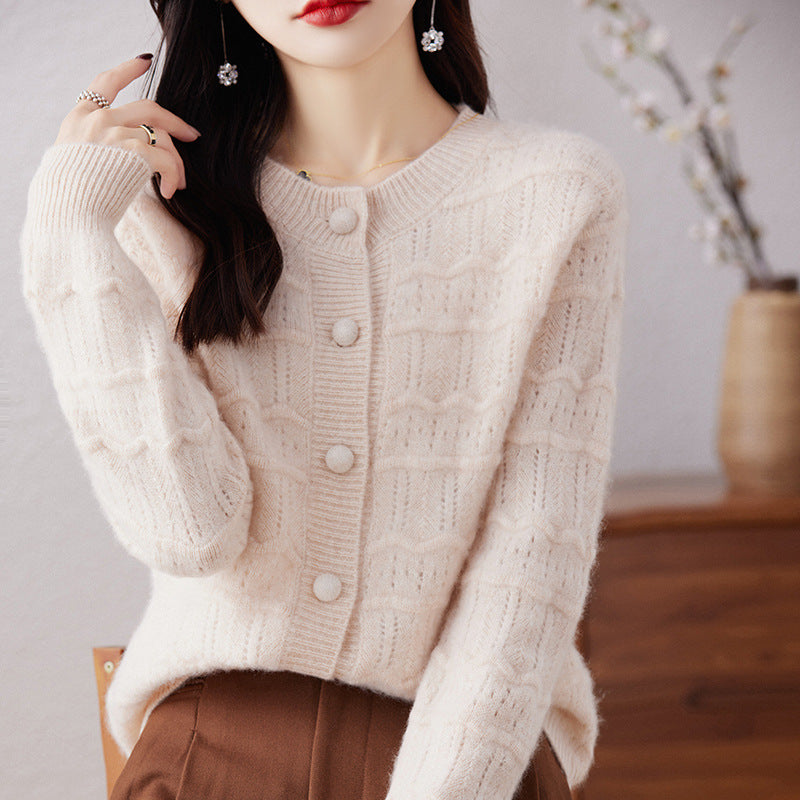 Women's New Round Neck Cardigan Sweater