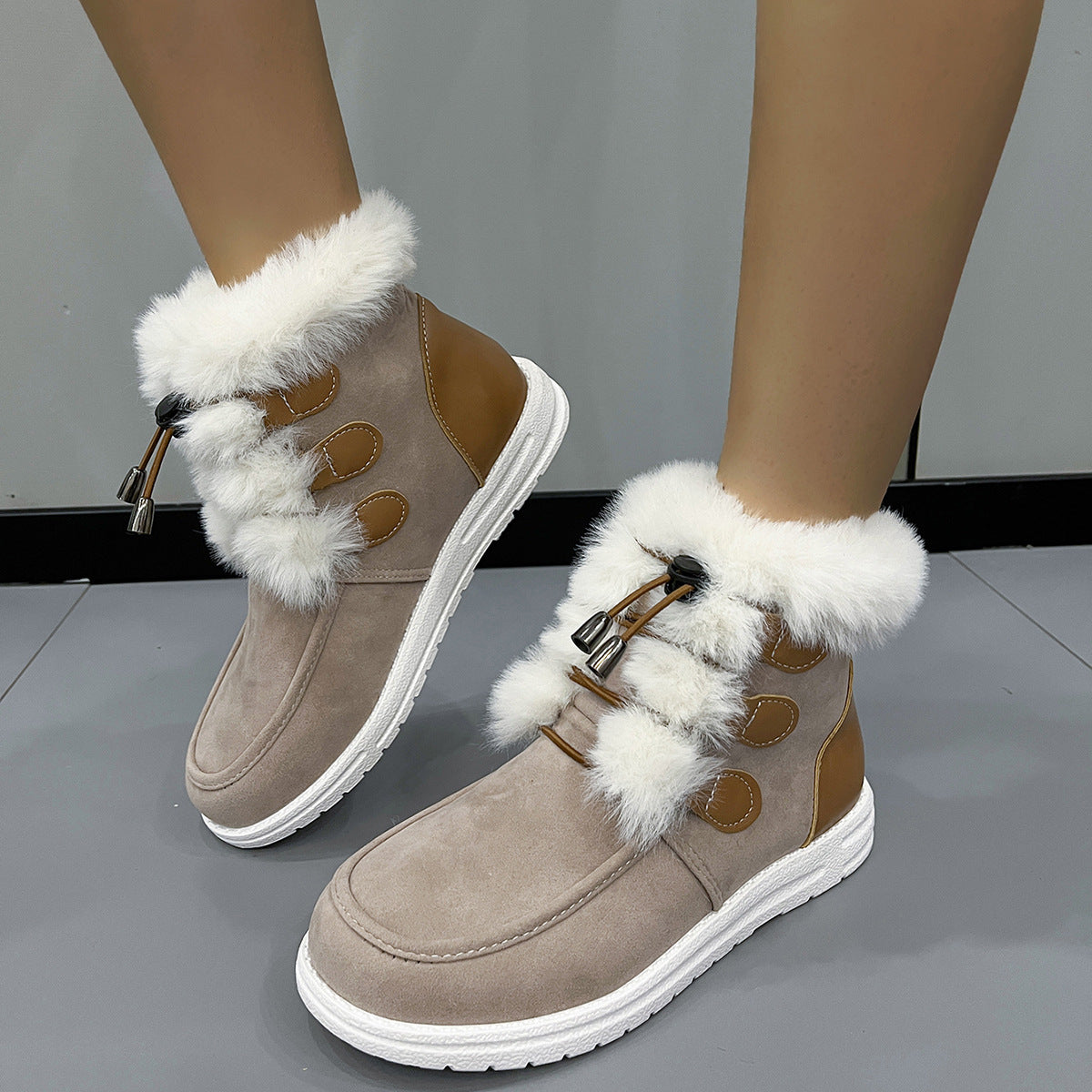 Women's Fashion Suede Snow Boots – Winter Warm Plush Round-Toe Cotton Shoes