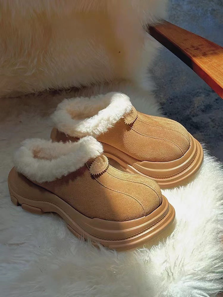 Fur-Integrated Platform Snow Boots for Women