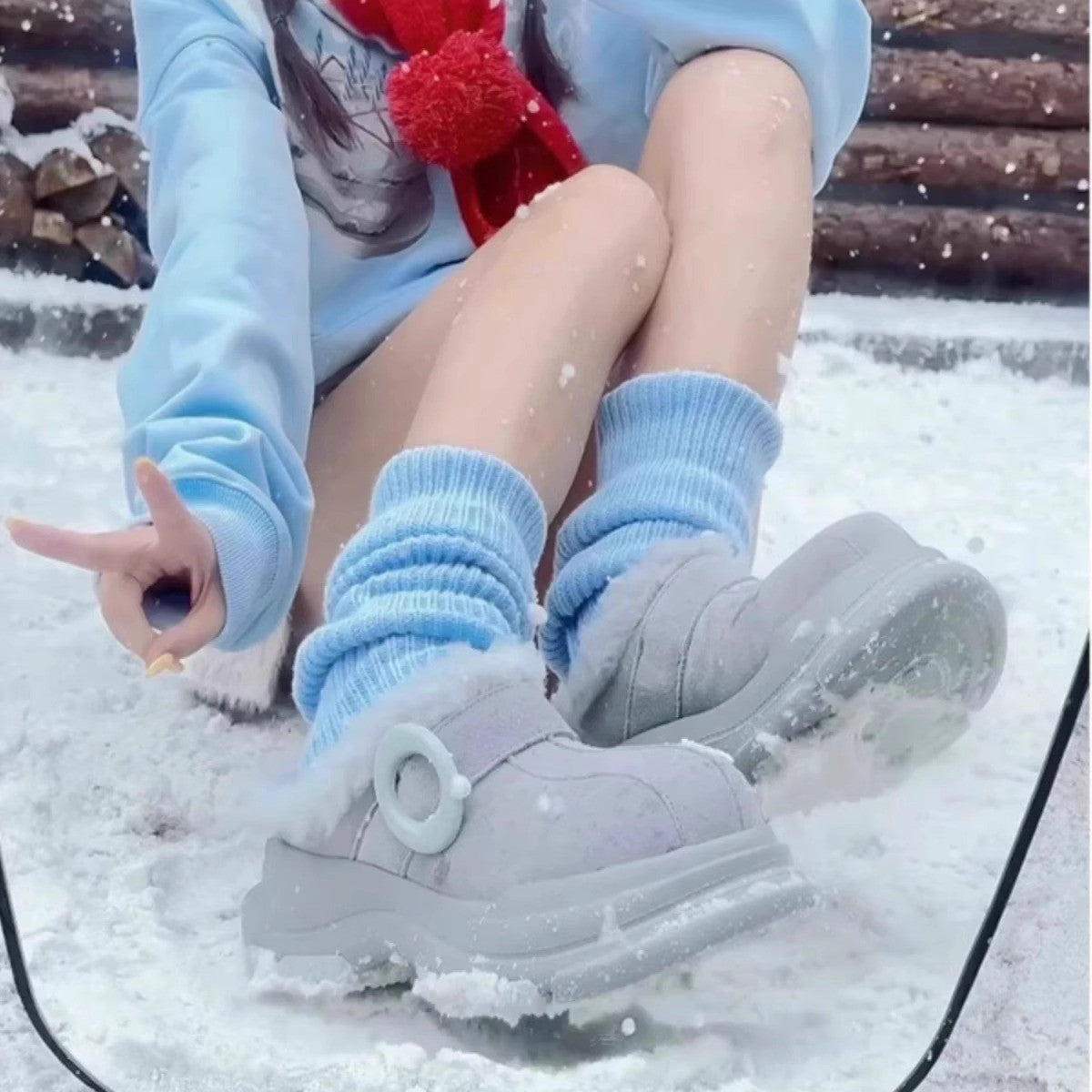 Ugly-Cute Big-Head Snow Boots with Fur for Women