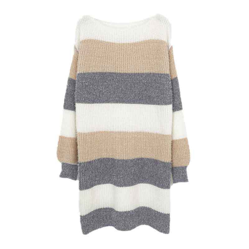 Women's Versatile Contrast Color Striped Sweater Dress