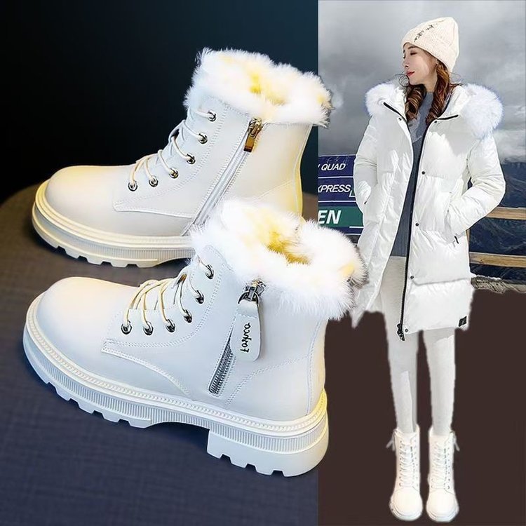 Korean-Style Fleece-Lined High-Top Cotton Boots for Autumn and Winter