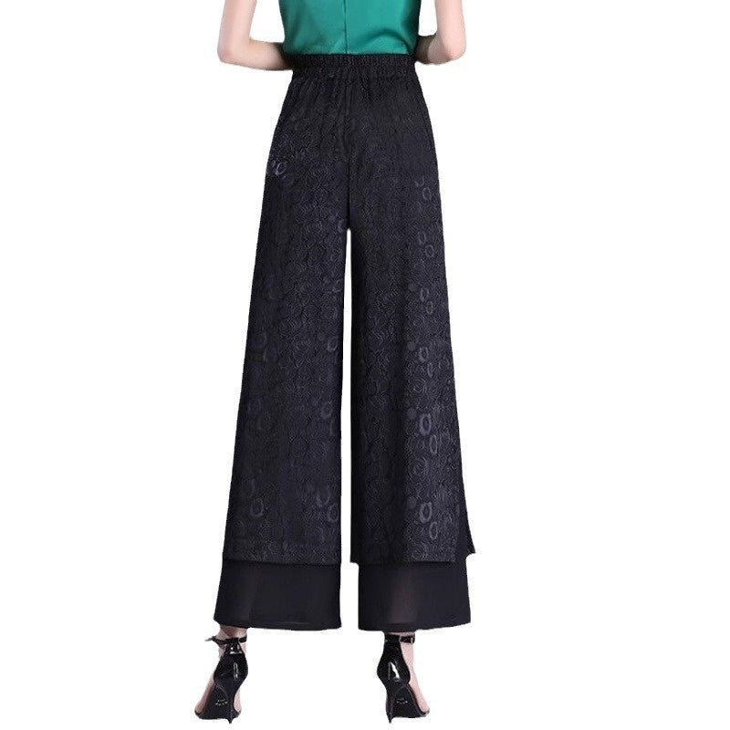 Chinese Style High Waist Loose Split Pants, Thin Fabric