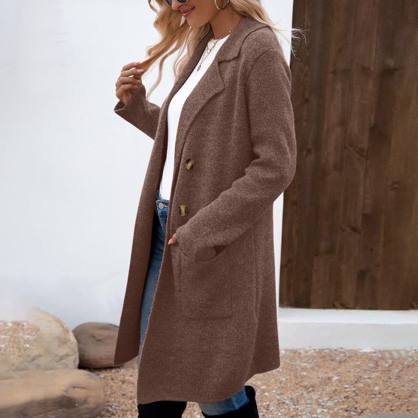 Women's Fashionable All-match Mid-length Woolen Coat Suit Jacket