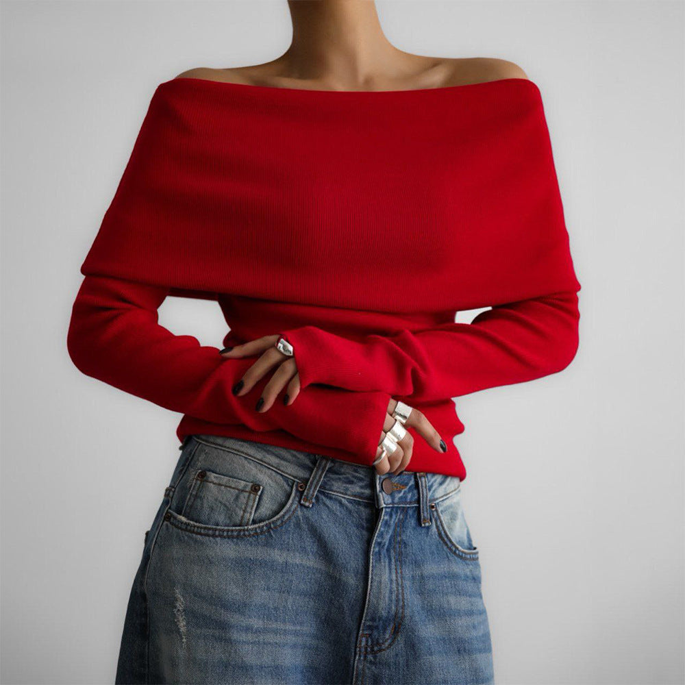 Women's Off-Shoulder Long Sleeve Knitted Bottoming Shirt