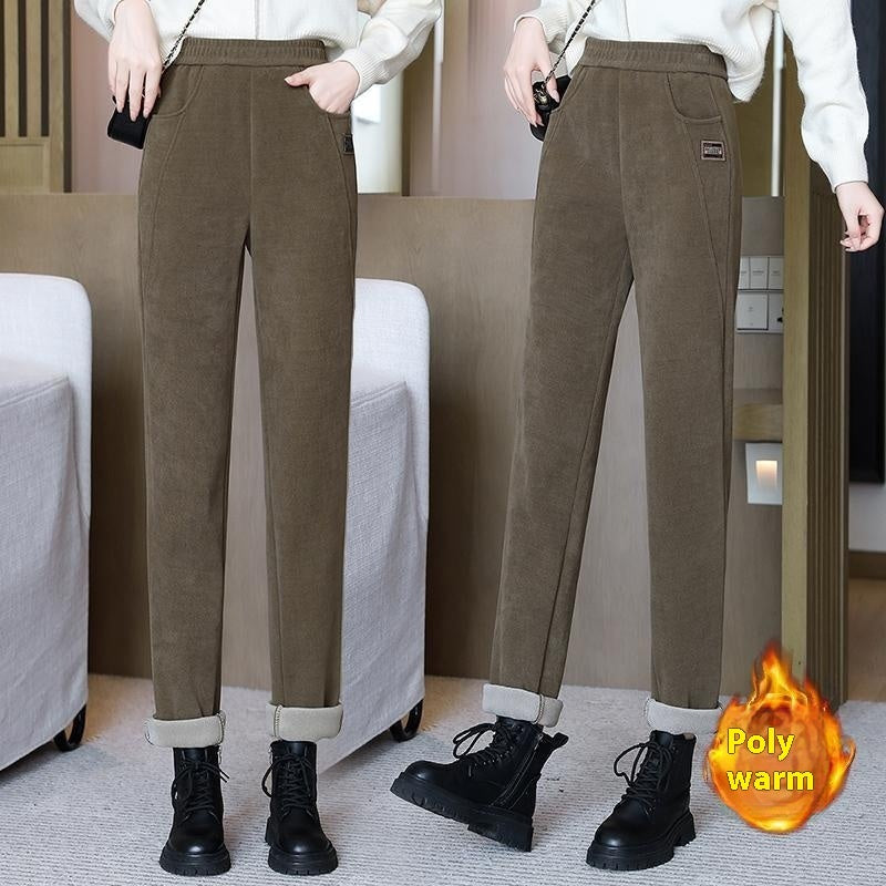 High-Waist Velvet Padded Slimming Casual Pants, Warm and Fashionable Trousers