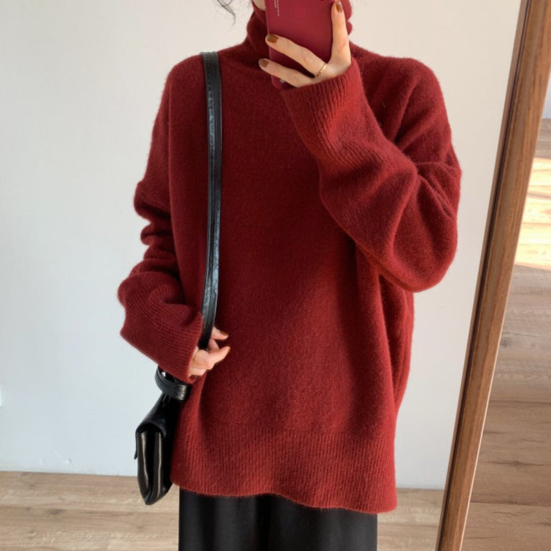 Women's Soft Turtleneck Sweater, Solid Color and Relaxed Fit