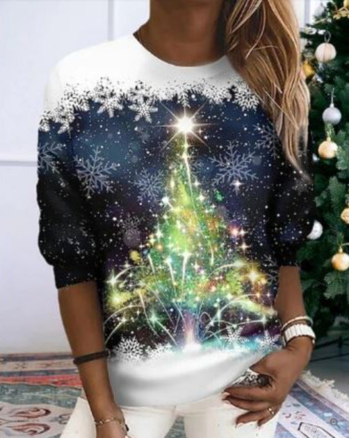 Snowflake Printed Pullover Sweater for Women