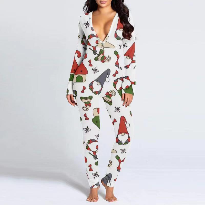 Women's Printed Button-Up Tight Jumpsuit