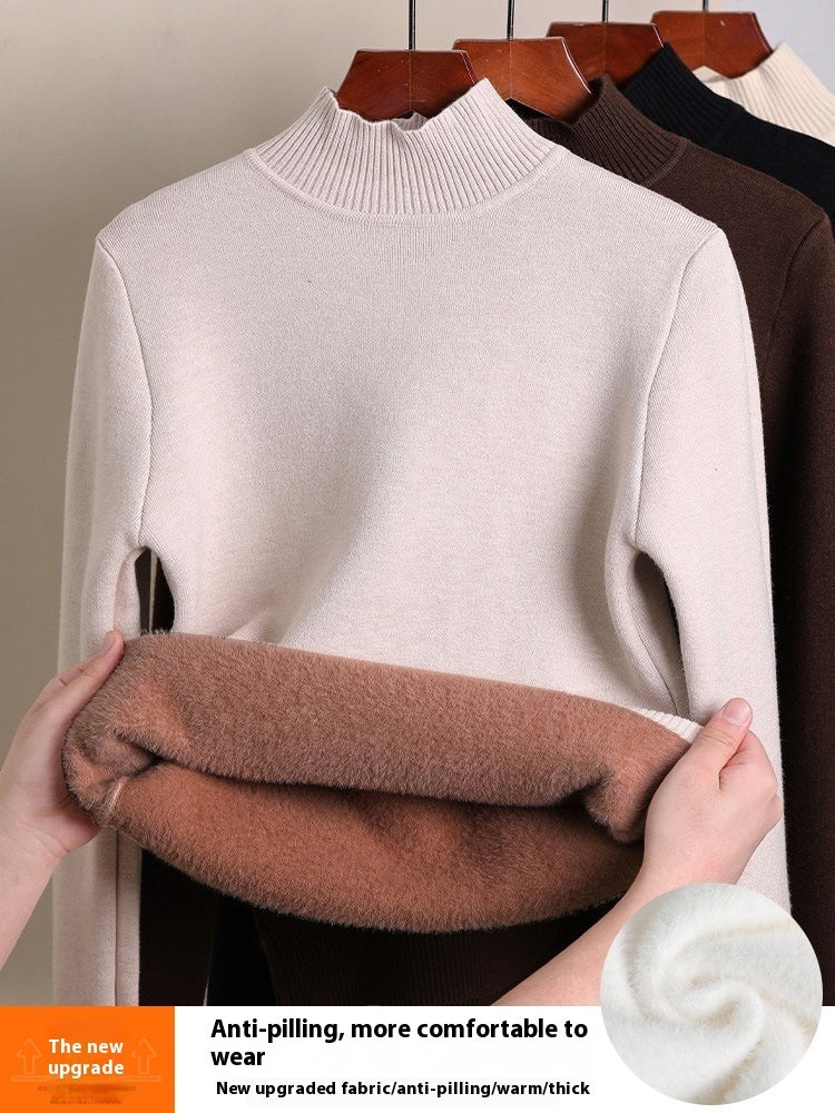 Fleece-Lined Thick Turtleneck Sweater for Women