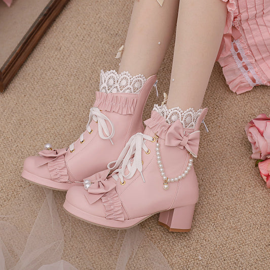 Women's Sweet Bow and Beaded Boots