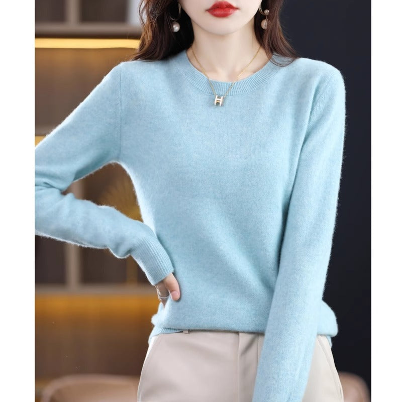 Round Neck Pure Wool Women's Sweater Loose Autumn And Winter