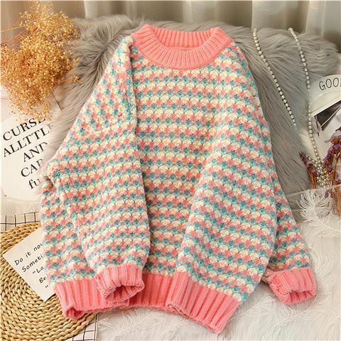 Soft Plaid Coarse Yarn Sweater Loose Fit for Autumn and Winter