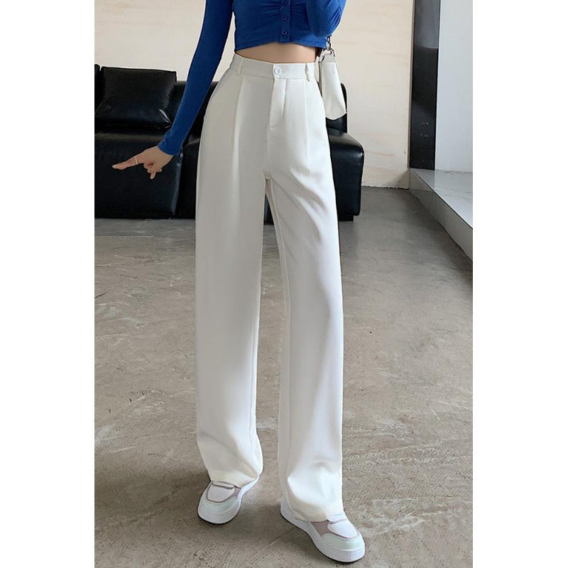 Spring Fashion High-Waist Wide-Leg Draped Straight Casual Pants for Women