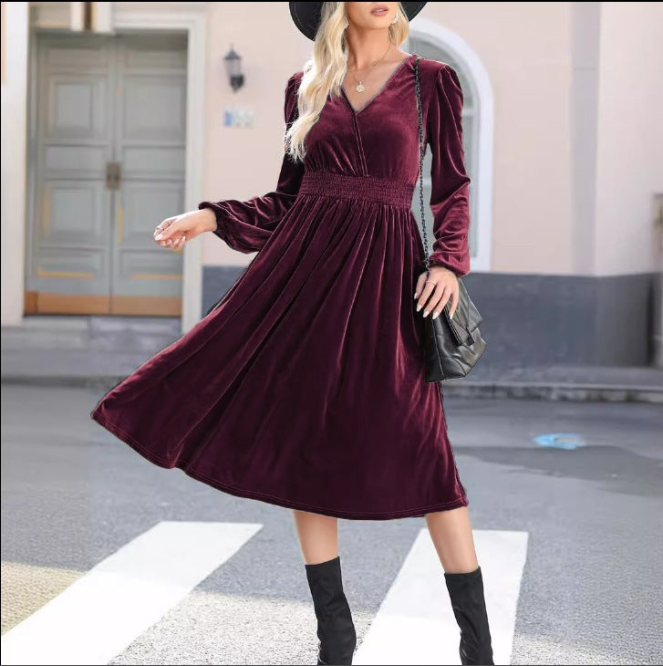 Women's Solid Color Long-Sleeve Dress