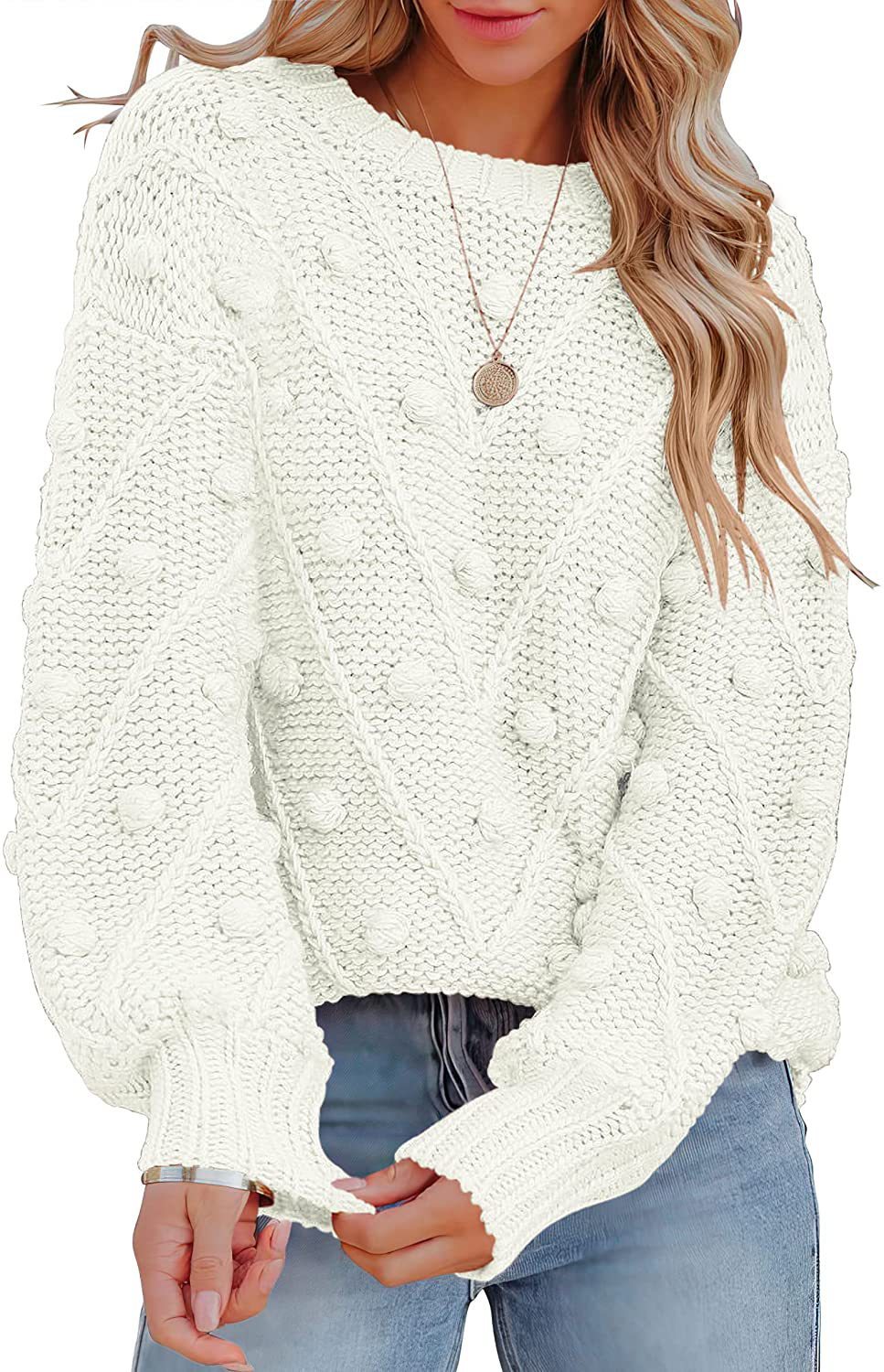 Loose-Fit Wool Ball Sweater with Long Sleeves