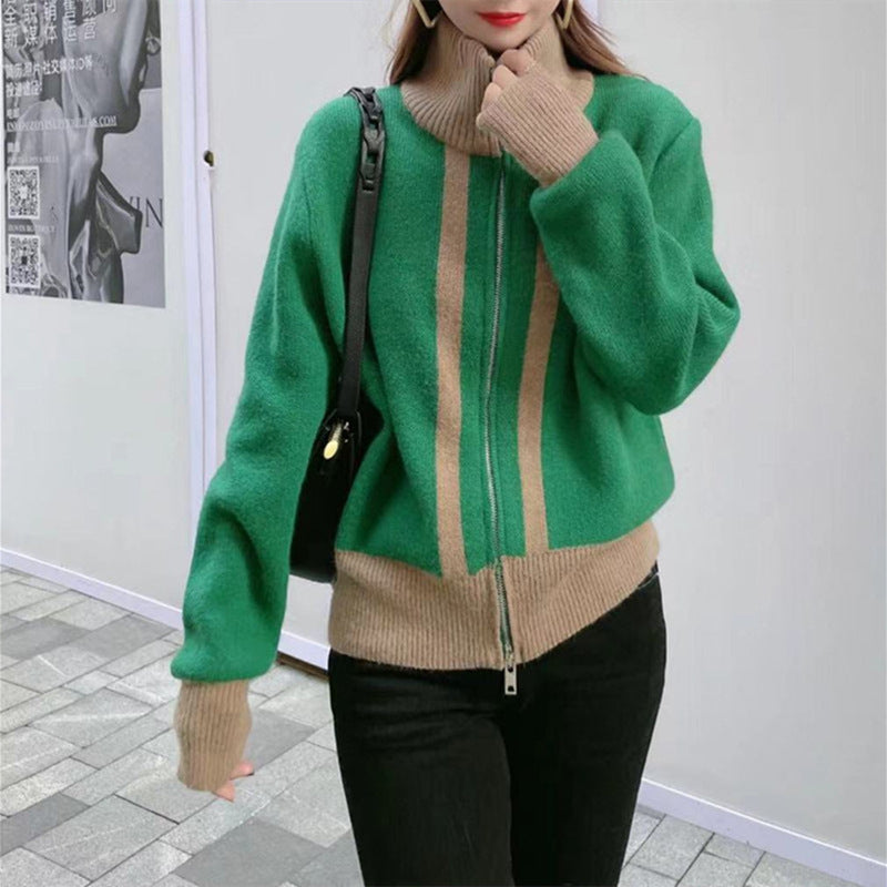 Women's Loose Korean-Style Stand Collar Cardigan with Elegant Temperament