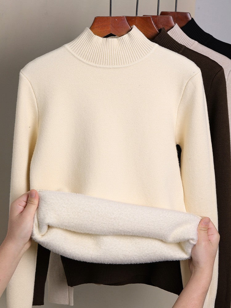 Fleece-Lined Thick Turtleneck Sweater for Women