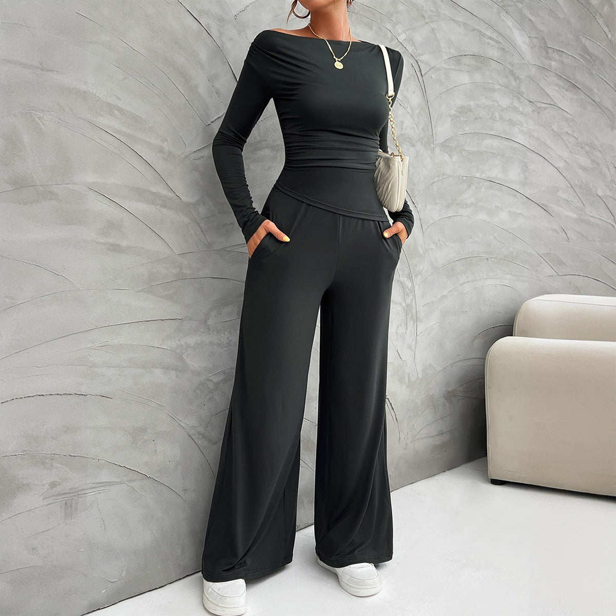 Women's Fashionable Fitted Long Sleeve Top and Pants Suit