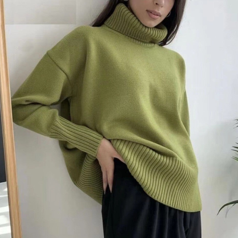 Cozy High Polo Collar Solid Color Pullover