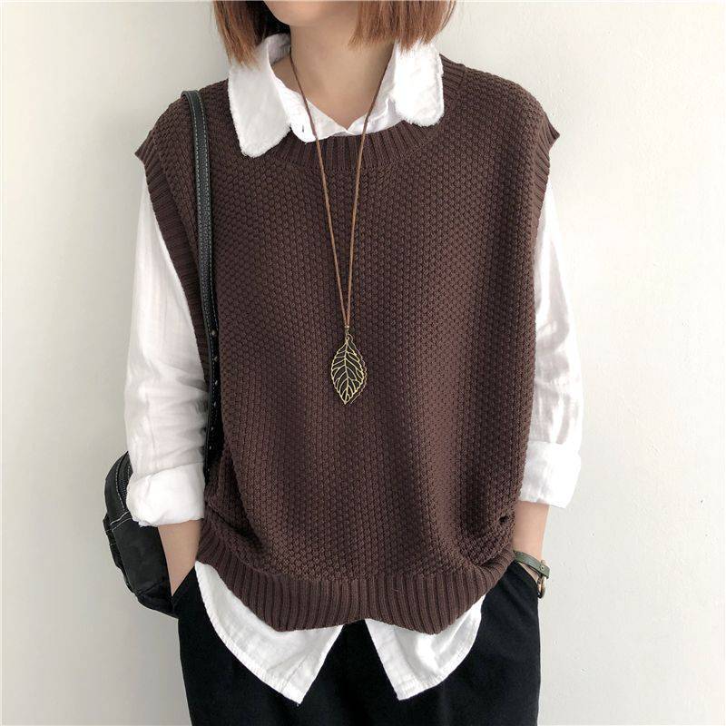 Women's Knitted Vest – Solid Color, Loose Round Neck, Irregular Pullover Short Crop Top Outerwear