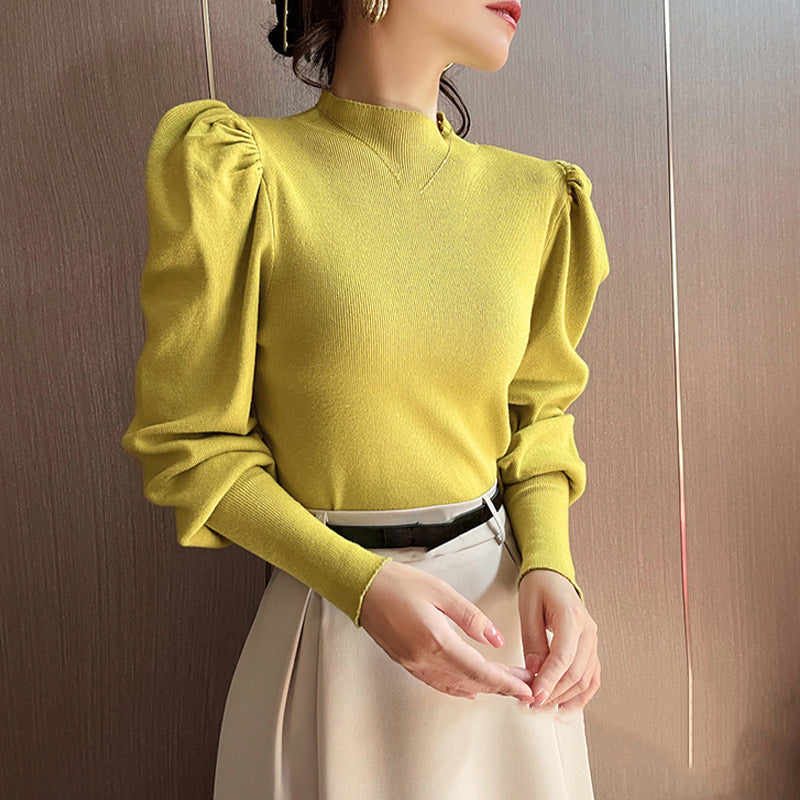 Loose-Fit Slimming Lantern Sleeve Bottoming Sweater for Inner Wear