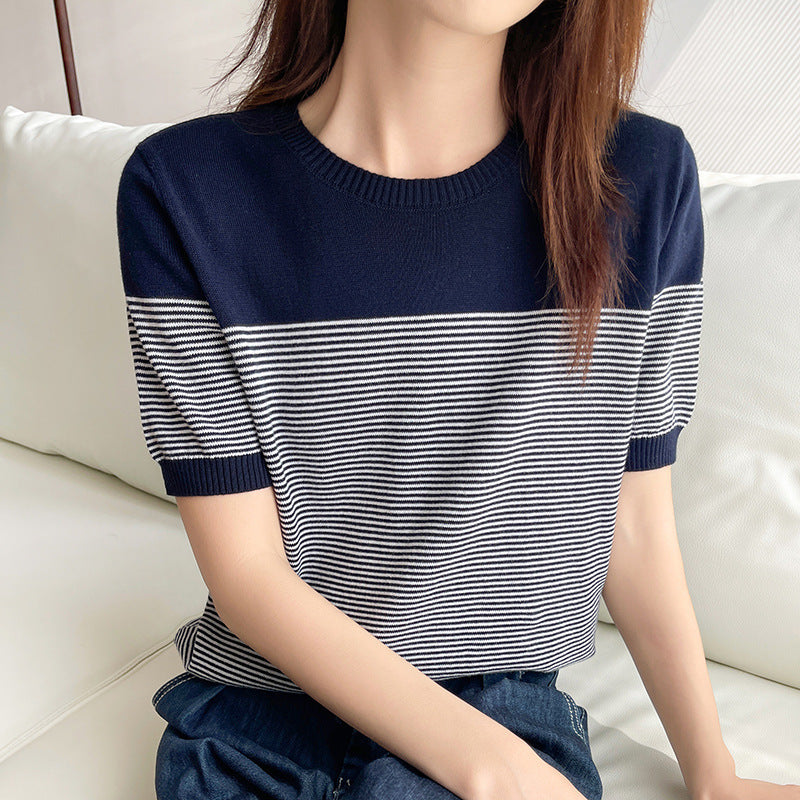 Women's Fashion Striped Cotton Knit T-shirt