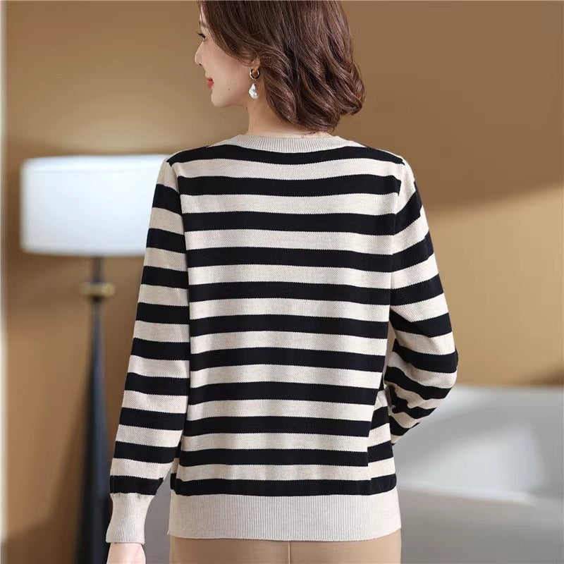 New All-Matching Striped Loose-Fit Plus Size Top