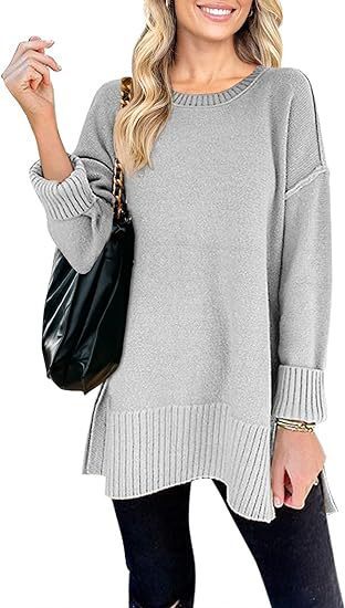 Women's Round Neck Sweater with Side Slits – Pullover Style