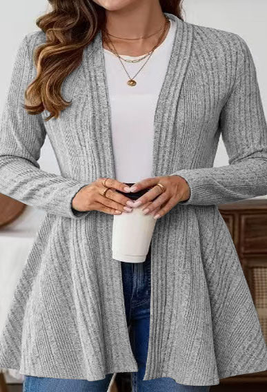 Simple Mid-Length Cardigan Coat with Long Sleeves