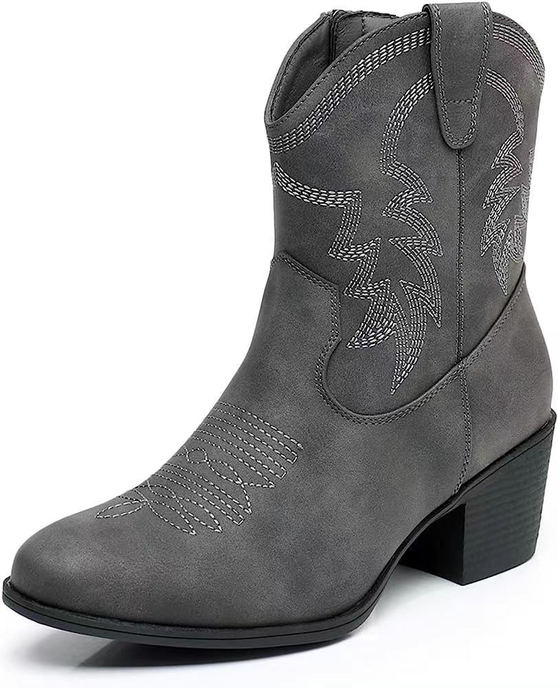 European and American Retro Chunky Heel Side Zip Western Denim Boots