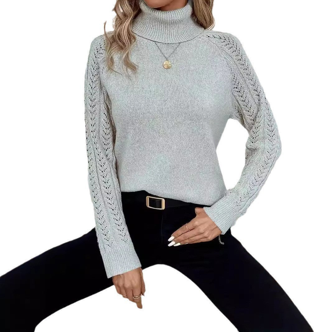 Women's Turtleneck Long Sleeve Sweater Pullover with Hollow Out Design